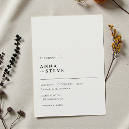 Convites Modern Minimalist Elegant Black White Wedding