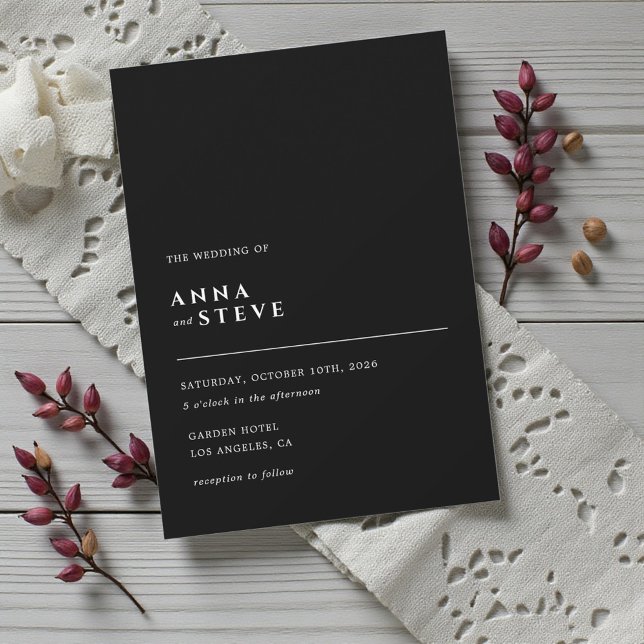 Convites Modern Minimalist Elegant Black White Wedding (Modern Minimalist Elegant Black White Wedding Invitation)