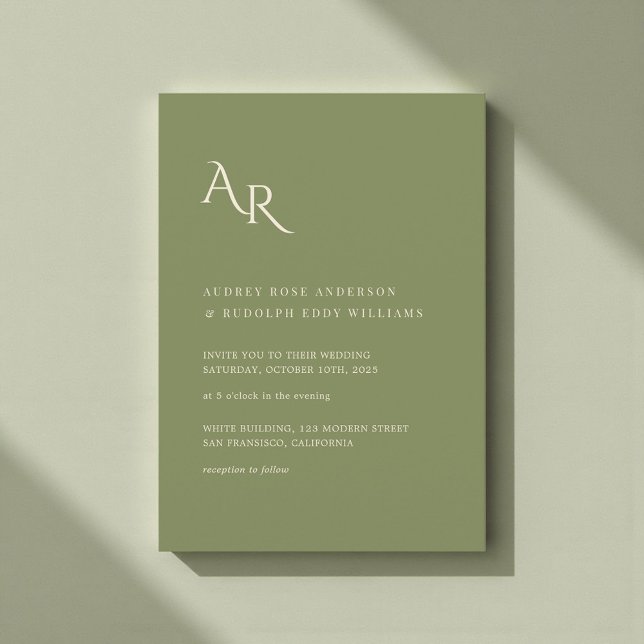 Convites Modern Minimalist Elegant Green Cream Wedding (Criador carregado)