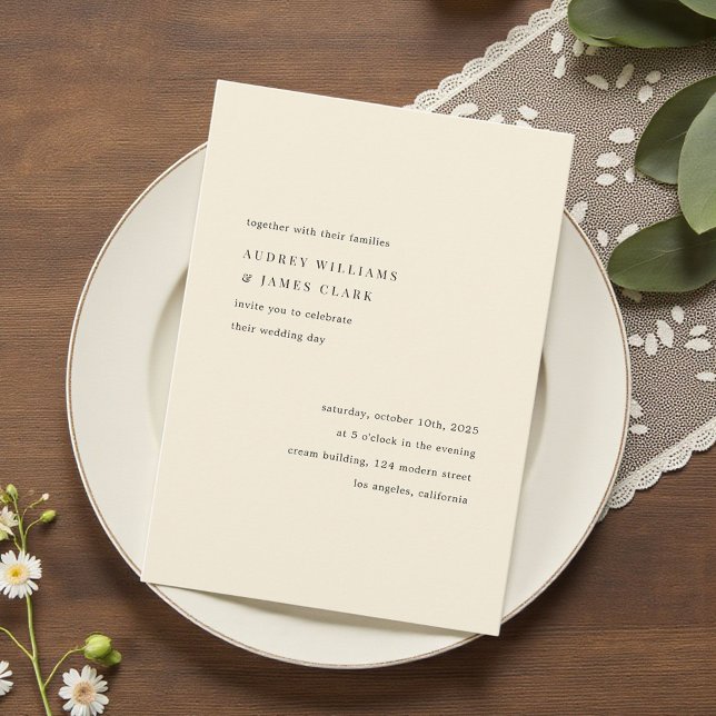 Convites Modern Minimalist Elegant Simple Cream Wedding (Criador carregado)