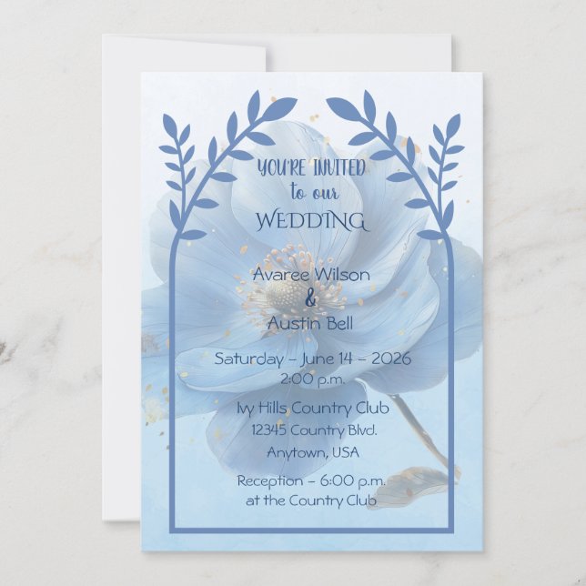 Convites Modern Minimalist Gold and Blue Wedding   (Frente)