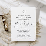 Convites Modern Minimalist Handwritten Script Bat Mitzvah<br><div class="desc">Invite guests to celebrate your daughter's bat mitzvah with these modern and minimal invitations in classic black and white. Simple design features "Bat Mitzvah" in casual handwritten script, with your ceremony and celebration details beneath in modern soft ash black lettering. A small modern star of David illustration completes the design....</div>
