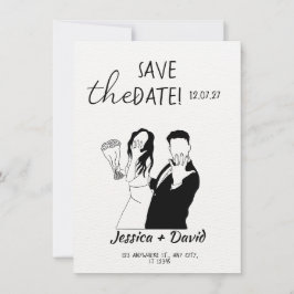 Convites Modern Minimalist Line Art Bride and Groom Wedding