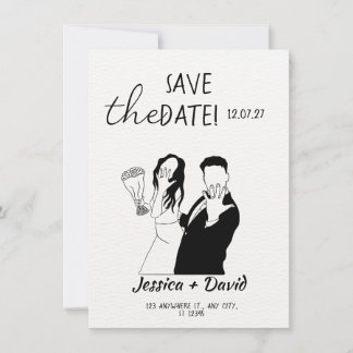 Convites Modern Minimalist Line Art Bride and Groom Wedding