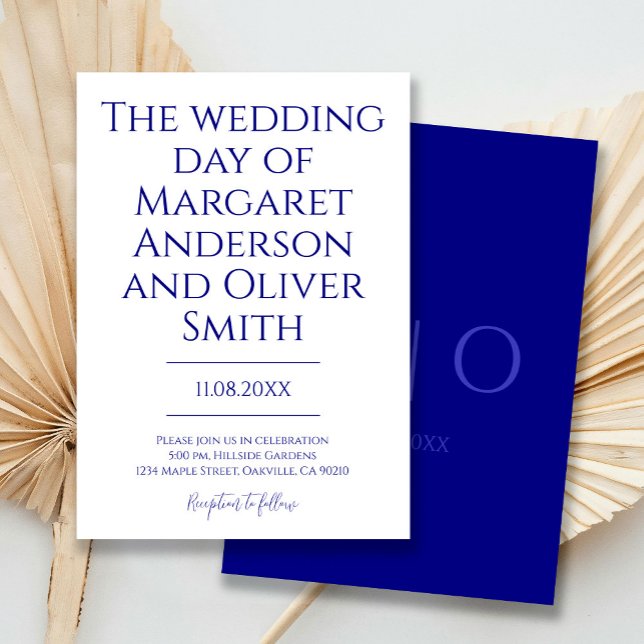 Convites Modern Minimalist Navy Blue Trendy Wedding  (Criador carregado)