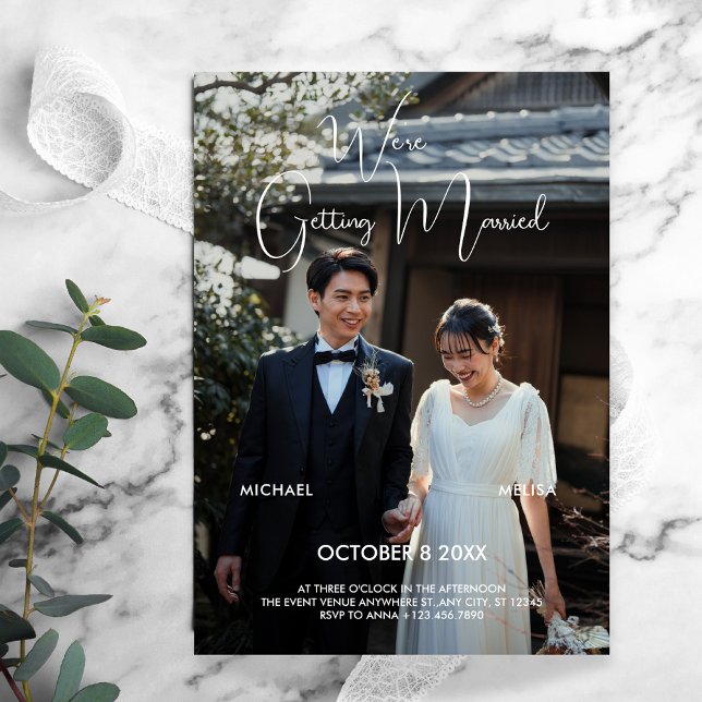 Convites Modern minimalist photo wedding  (Criador carregado)
