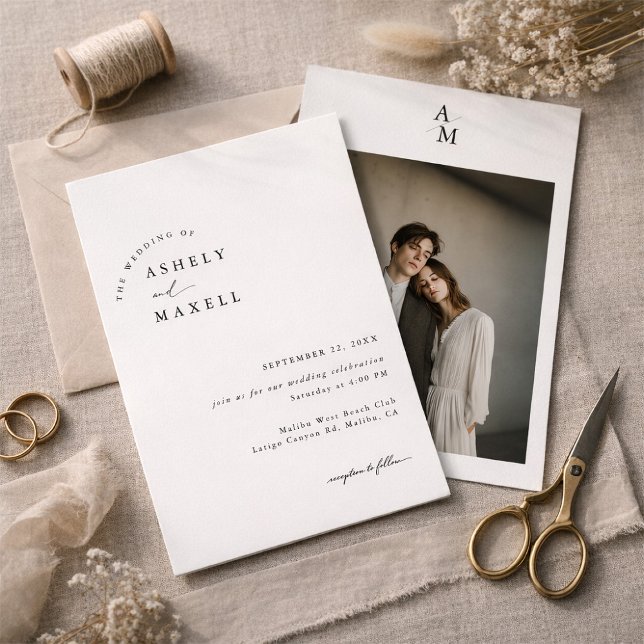 Convites Modern Minimalist Photo Wedding Invitation (Criador carregado)