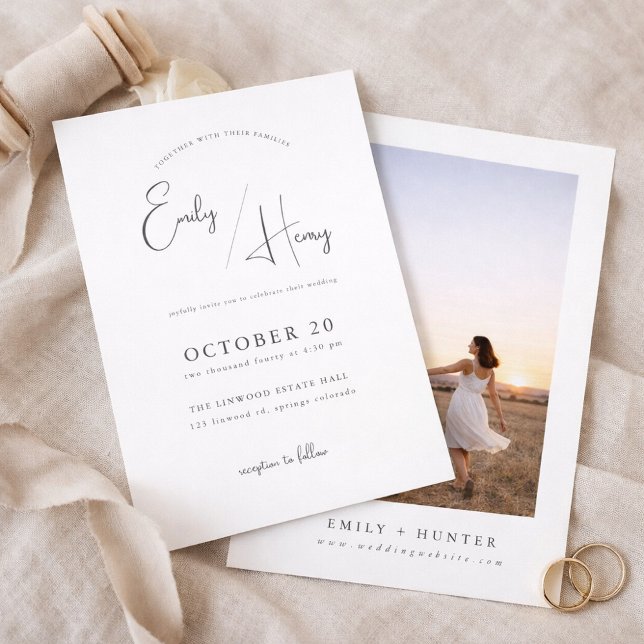 Convites Modern Minimalist Photo Wedding Invitation (Criador carregado)