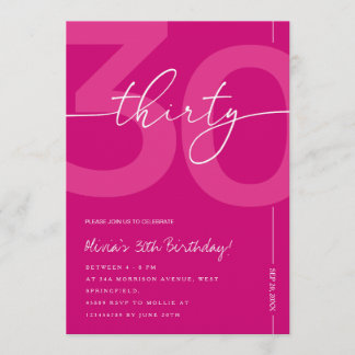 Convites Modern Minimalist Pink 30th Birthday Party