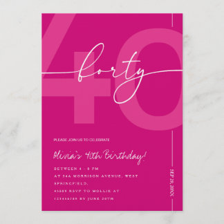 Convites Modern Minimalist Pink 40th Birthday Party