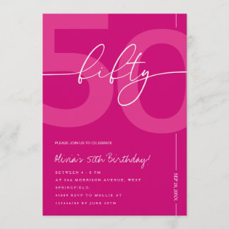 Convites Modern Minimalist Pink 50th Birthday Party