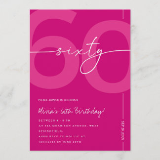 Convites Modern Minimalist Pink 60th Birthday Party