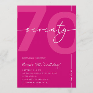 Convites Modern Minimalist Pink 70th Birthday Party
