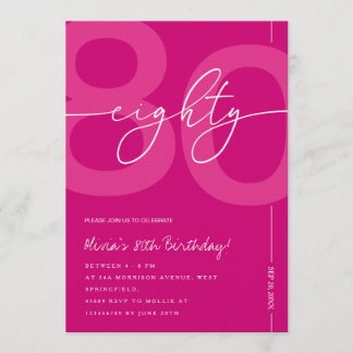 Convites Modern Minimalist Pink 80th Birthday Party