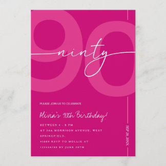 Convites Modern Minimalist Pink 90th Birthday Party