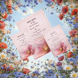 Convites Modern Minimalist Pink and Gold Wedding Invitation