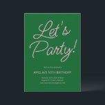 Convites Modern Minimalist Pink Green Birthday Party Chic<br><div class="desc">This birthday party invitation features playful pink script lettering on a rich green background for a bold yet elegant look. The flowing typography feels celebratory while staying clean and modern. A versatile design that works beautifully for milestone birthdays,  cocktail parties,  or festive gatherings.</div>