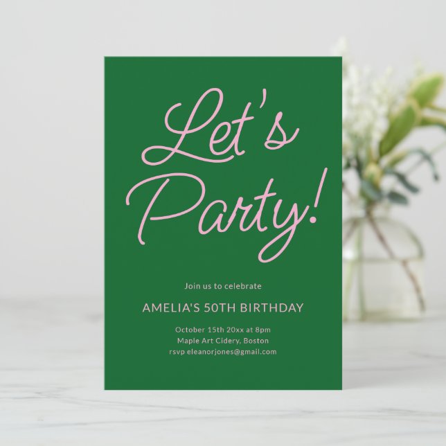 Convites Modern Minimalist Pink Green Birthday Party Chic (Em pé/Frente)