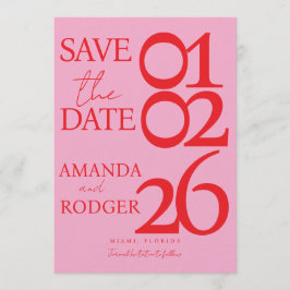 Convites Modern Minimalist Red Pink Save the Date 