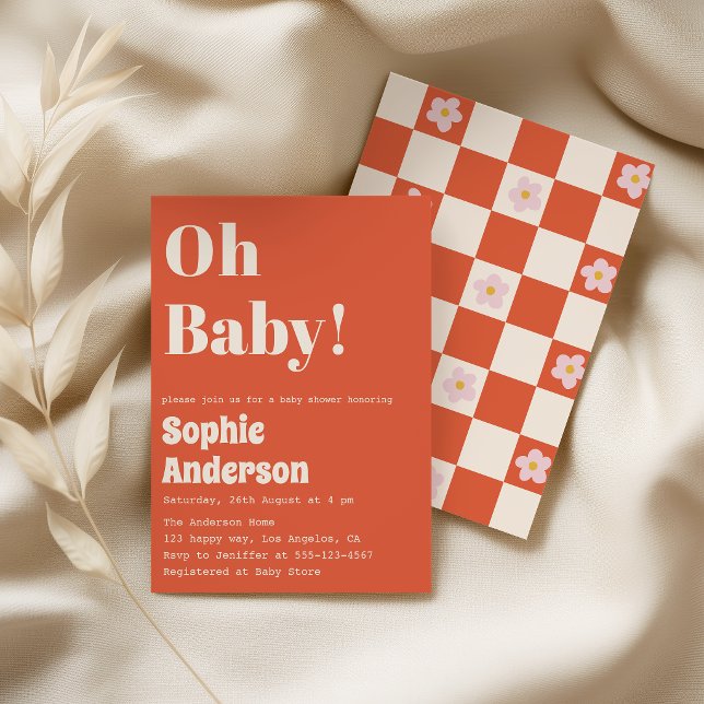 Convites Modern Minimalist Retro Coral  Oh Baby Shower (Criador carregado)