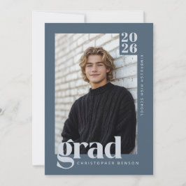 Convites Modern Minimalist Slate Blue Grey Photo Graduation