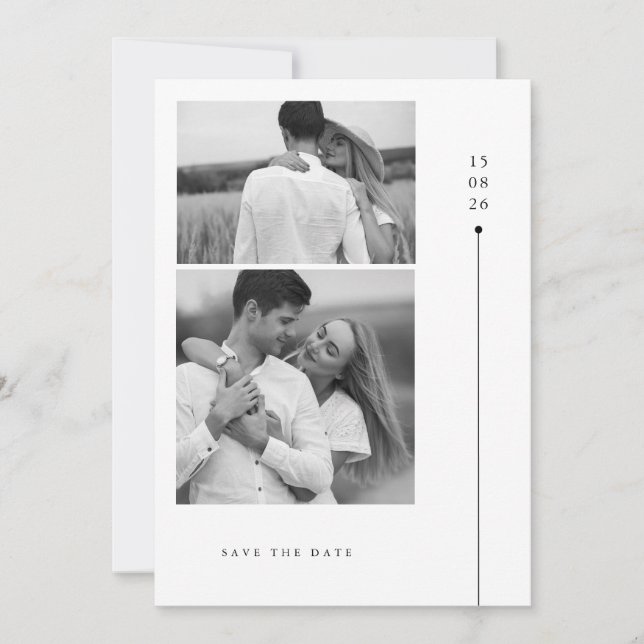 Convites Modern Minimalist Two Photo Wedding Save The Date (Frente)
