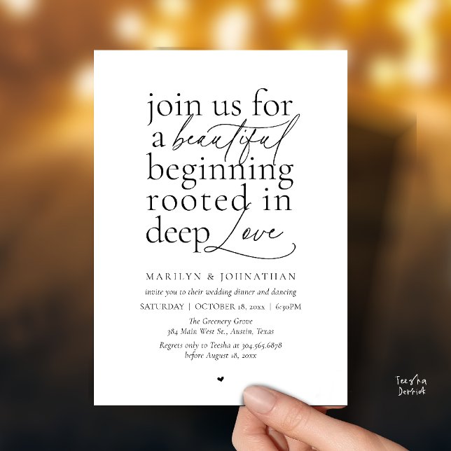 Convites Modern Minimalist Wedding Beautiful Love Dinner (Modern Minimalist Wedding Beautiful Love Dinner Invitation Card in Black and White)