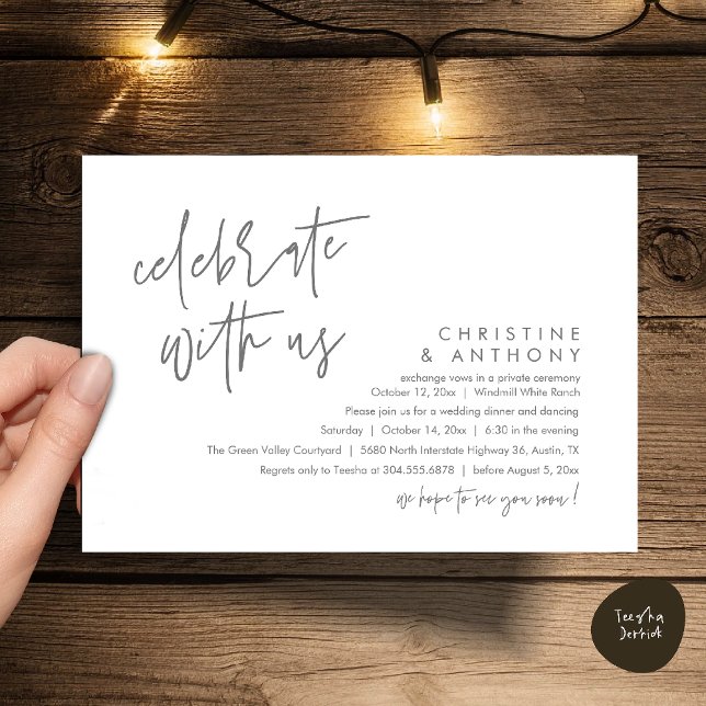 Convites Modern Minimalist Wedding Reception Dinner (Modern Minimalist Wedding Reception Dinner Invitation Card, Celebrate with us, in Grey)