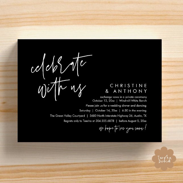 Convites Modern Minimalist Wedding Reception Dinner (Modern Minimalist Wedding Reception Dinner Invitation Card, Celebrate with us, in Black and white)