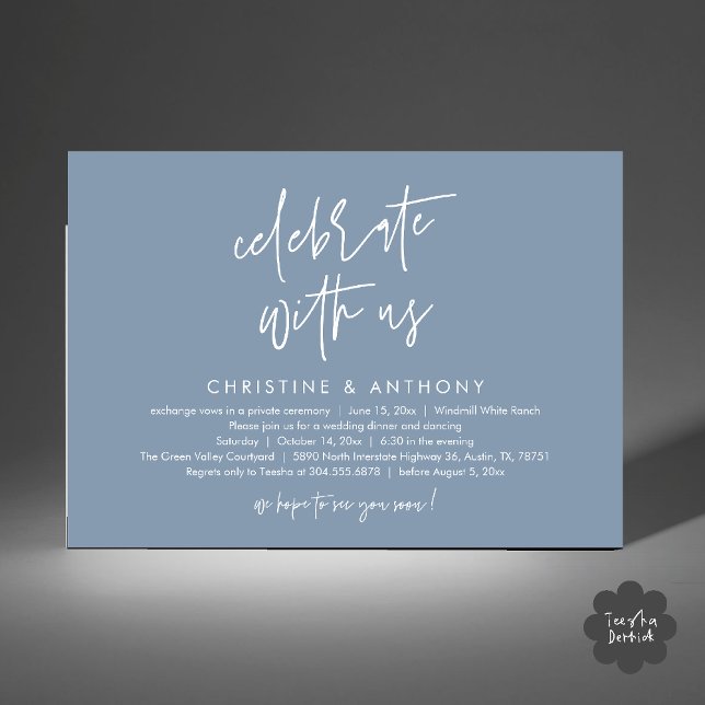 Convites Modern Minimalist Wedding Reception Dinner (Modern Minimalist Wedding Reception Dinner Invitation Card, Celebrate with us, in Dusty Blue)