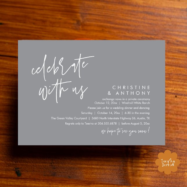 Convites Modern Minimalist Wedding Reception Dinner (Modern Minimalist Wedding Reception Dinner Invitation Card, Celebrate with us, in grey)