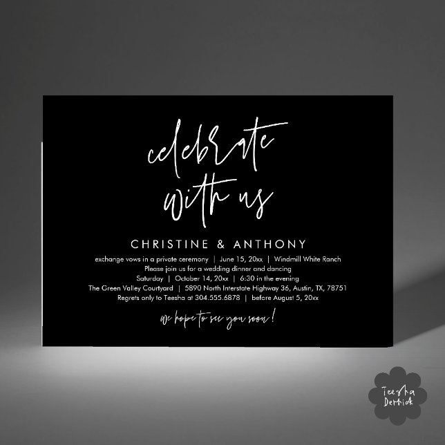 Convites Modern Minimalist Wedding Reception Dinner (Modern Minimalist Wedding Reception Dinner Invitation Card, Celebrate with us, in Black and white)