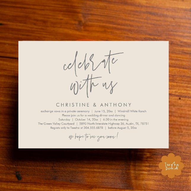 Convites Modern Minimalist Wedding Reception Dinner (Modern Minimalist Wedding Reception Dinner Invitation Card, Celebrate with us, in Cream and Grey)