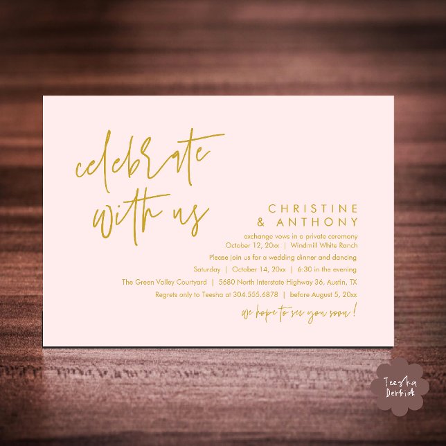 Convites Modern Minimalist Wedding Reception Dinner (Modern Minimalist Wedding Reception Dinner Invitation Card, Celebrate with us, in Yellow Gold Blush)