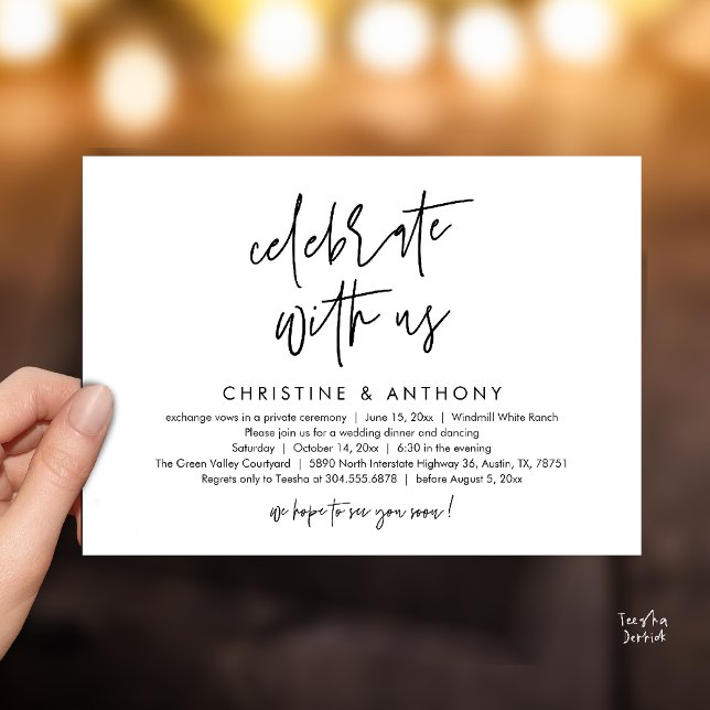 Convites Modern Minimalist Wedding Reception Dinner (Modern Minimalist Wedding Reception Dinner Invitation Card, Celebrate with us, in Black and White)