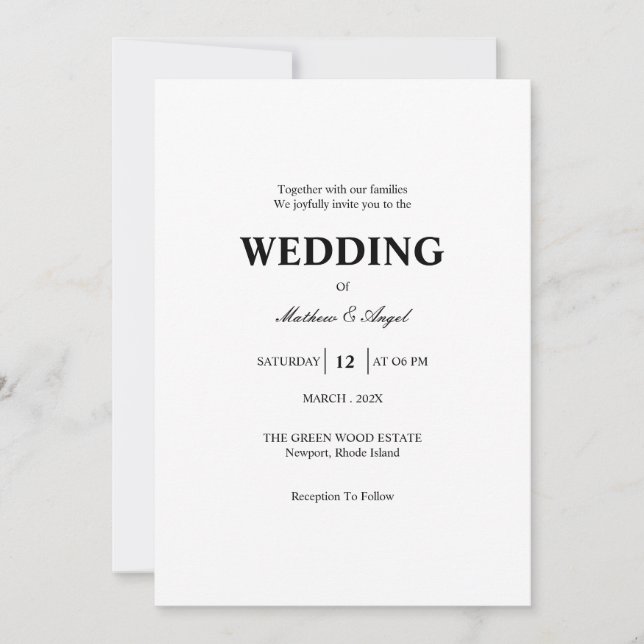 Convites Modern Minimalistic Wedding Invitation (Frente)