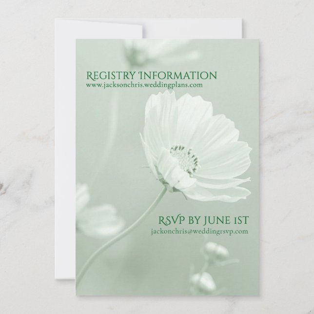 Convites Modern Mint Soft Floral Script Typography Wedding  (Verso)