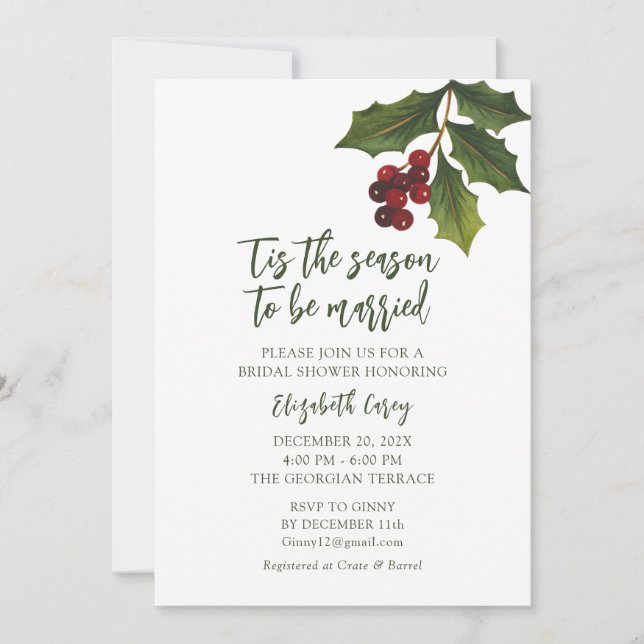 Convites Modern MistletoChá de panela | Holly de Natal (Frente)