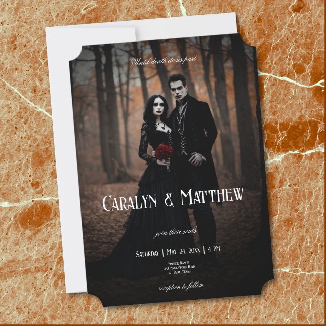Convites Modern Moody Gothic Photo Dark Wedding (Modern Moody Gothic Photo Dark Wedding Invitation)