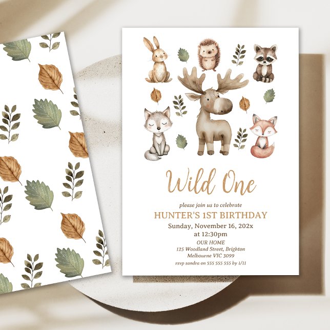 Convites Modern Moose Woodland Wild Um primeiro aniversario (Woodland Wild One 1st Birthday Party Invitation, Woodland Wild One Birthday Invitation, Wild One )