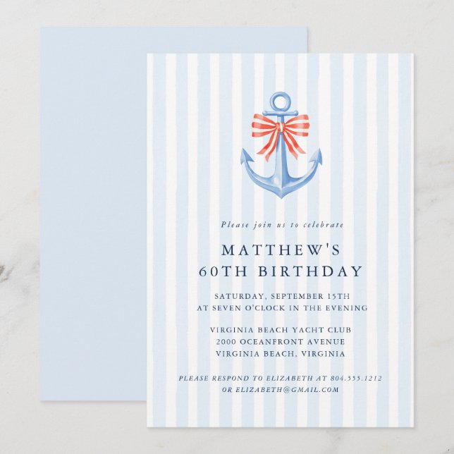 Convites Modern Nautical Coastal Anchor Birthday Party  (Frente/Verso)