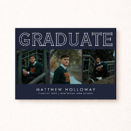 Convites Modern Navy 3 Photo Graduation Announcement