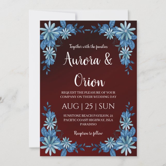 Convites modern navy blue and burgundy wedding invitations (Frente)