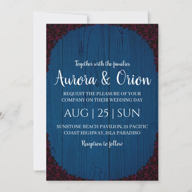Convites modern navy blue and burgundy wedding invitations (Frente)