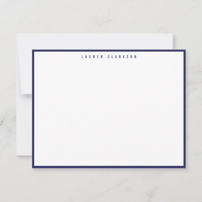 Convites Modern Navy Blue Border Note Card (Frente)