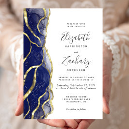 Convites Modern Navy Blue Gold Ink Wedding Invitation