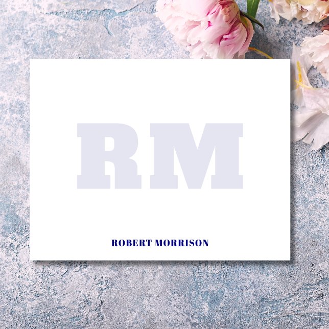 Convites Modern Navy Blue Monogram Stationery Note Card (Criador carregado)
