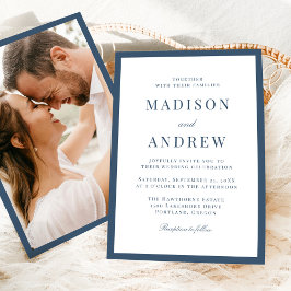 Convites Modern Navy Border Photo Wedding