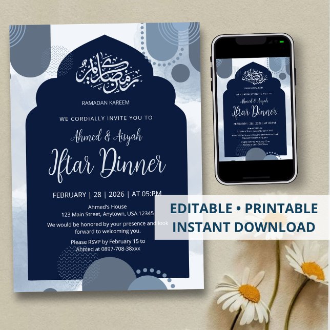 Convites Modern Navy Iftar Invitation  withGeometric Arch (Criador carregado)