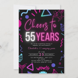 Convites Modern Neon Cheers to 55 Anos 55ª Festa de anivers